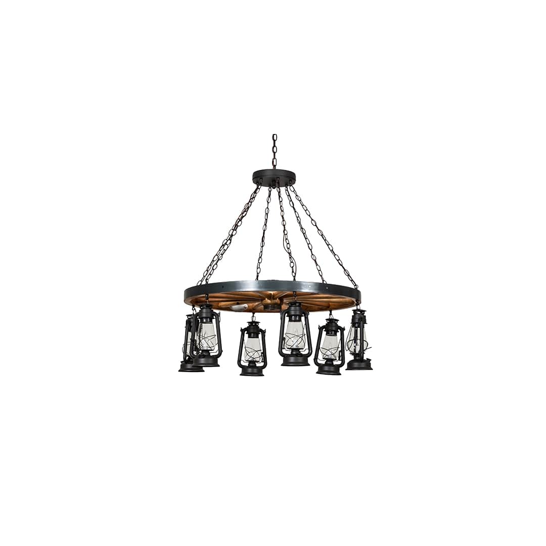 Miners Lantern Wagon Wheel 6 Light 40" Wide Lantern Chandelier