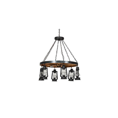 Miners Lantern Wagon Wheel 6 Light 40" Wide Lantern Chandelier