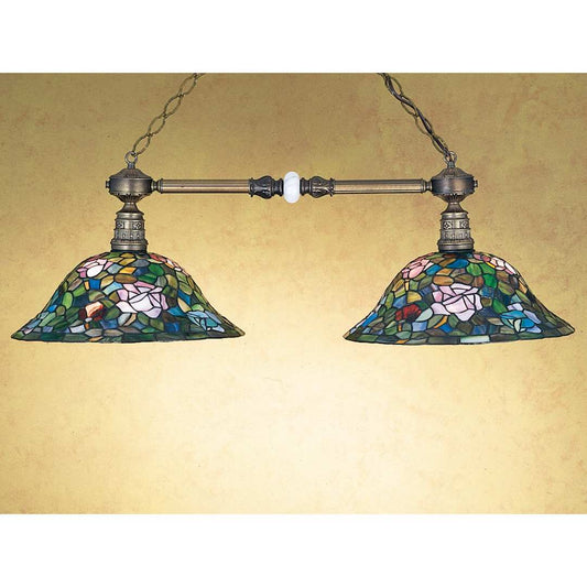 Tiffany Rosebush 2 Light 38" Wide Linear Chandelier with Tiffany Glass Shade