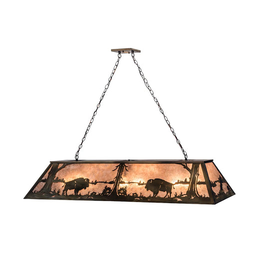 Buffalo at Lake 9 Light 60" Wide Billiard Chandelier with Silver Mica Shade