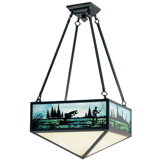 Fly Fishing Creek 3 Light 16-1/2" Wide Semi Flush Ceiling Fixture with Multi-colored Glass Shade