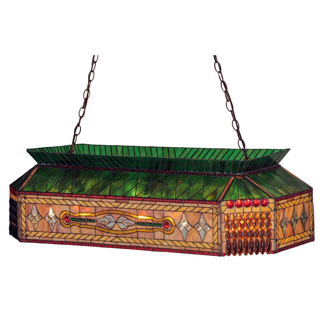 Gold Fringe 9 Light 40" Wide Billiard Chandelier with Tiffany Glass Shade