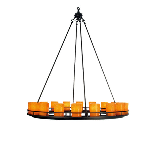 Barbury 18 Light 48" Wide Pillar Candle Chandelier with Orange Acrylic Shade