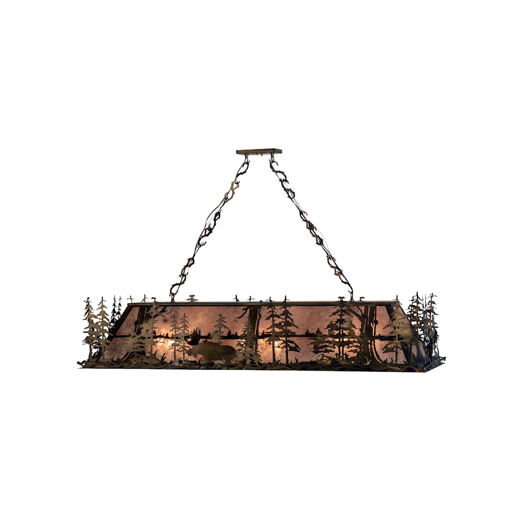 Moose at Dusk 9 Light 60" Wide Billiard Chandelier with Silver Mica Shade