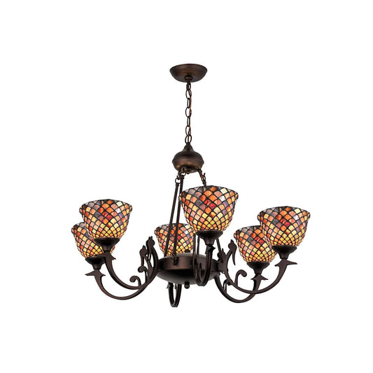 Tiffany Fishscale 6 Light 32-1/2" Wide Chandelier with Tiffany Glass Shade