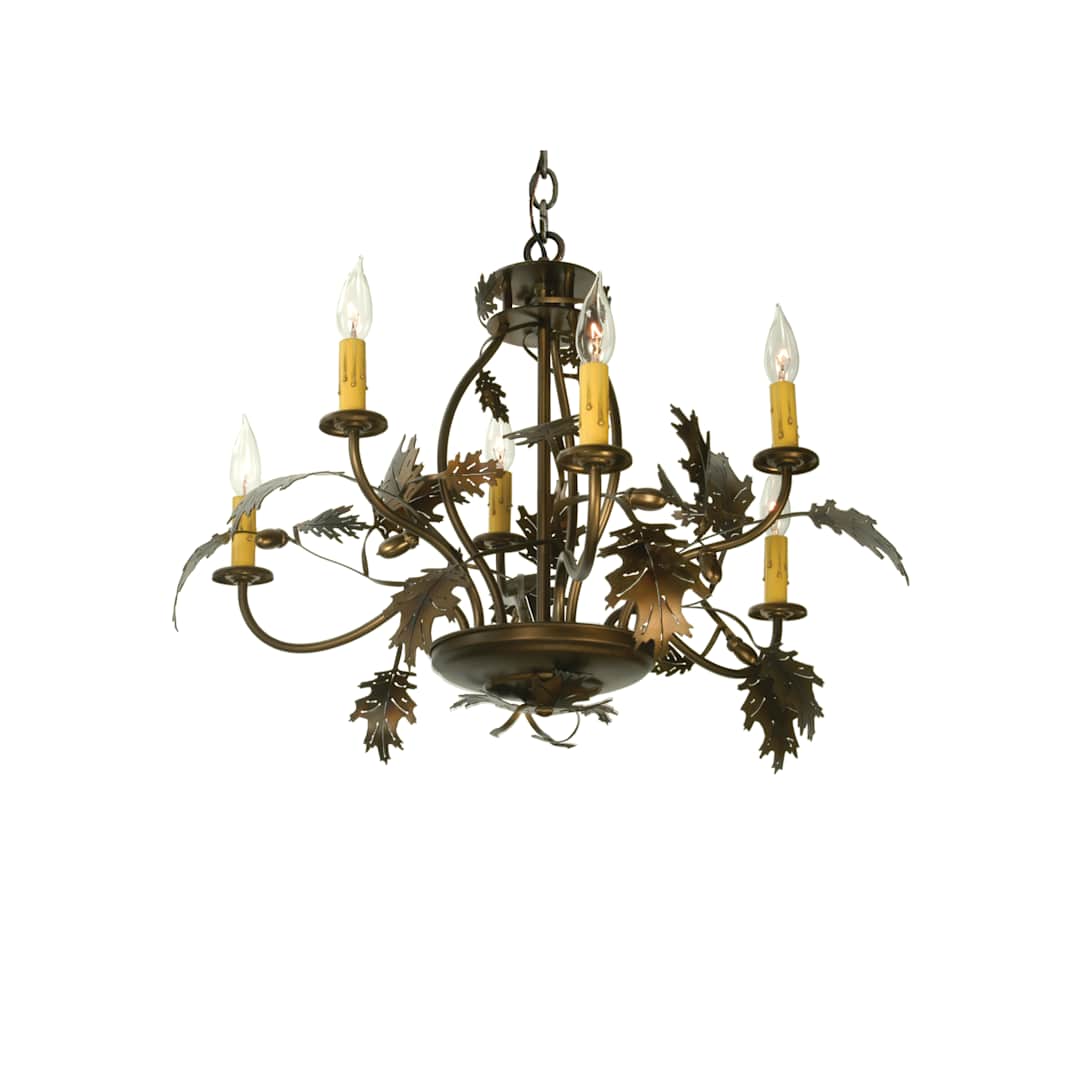 28" W Oak Leaf & Acorn 6 Light Chandelier
