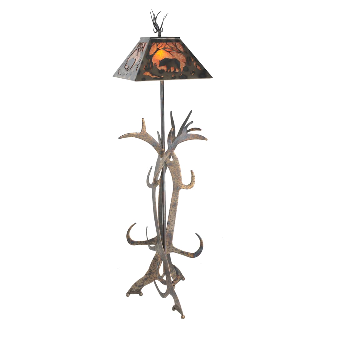61" H Bear At Dawn Antler Floor Lamp