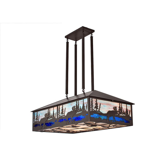 Moose at Lake 8 Light 36" Wide Billiard Chandelier with Multi-colored Glass Shade
