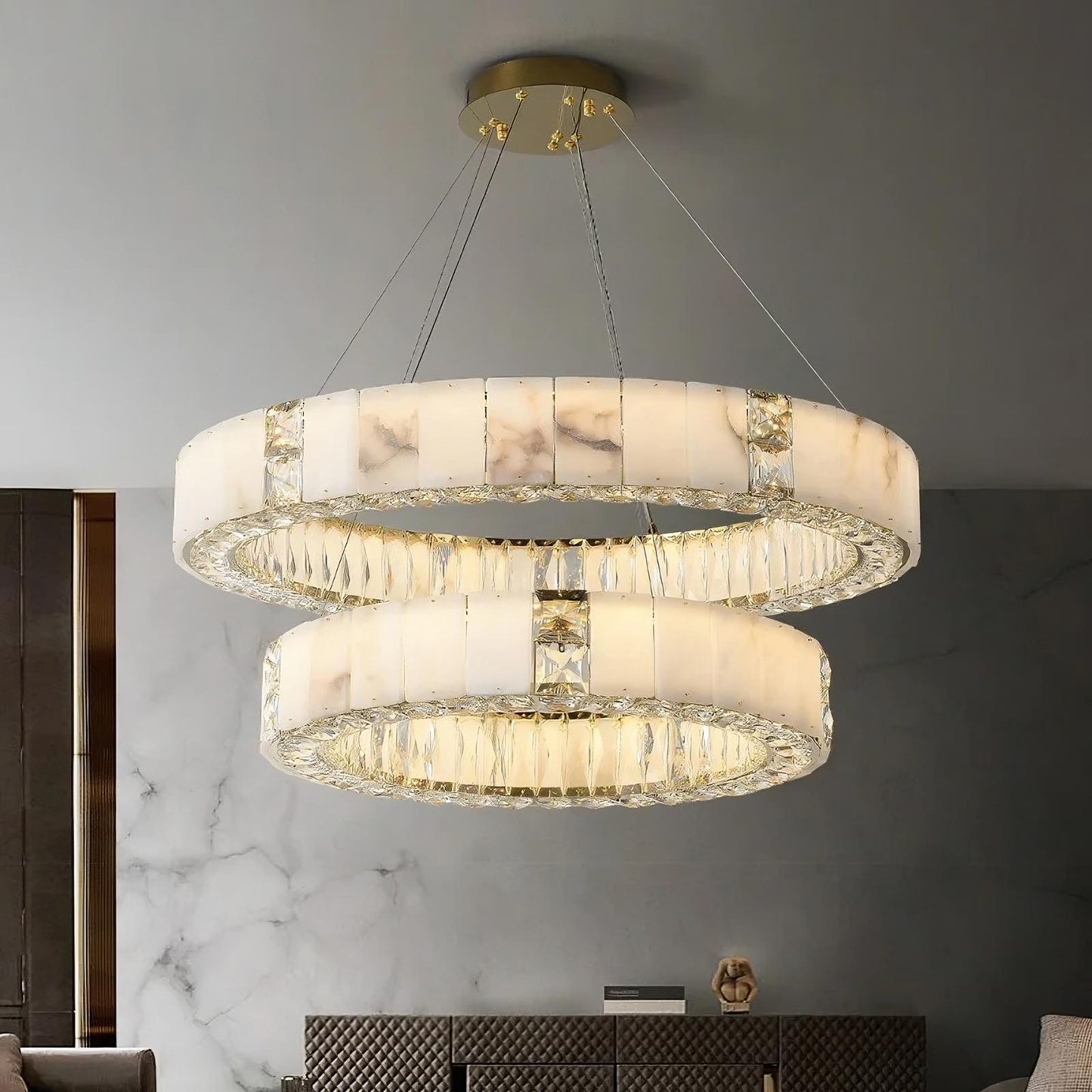 Natural Marble & Crystal Modern Ceiling Light Fixture