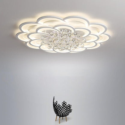 Modern Floral Acrylic LED Flush Mount Ceiling Light with Elegant Crystal Teardrops