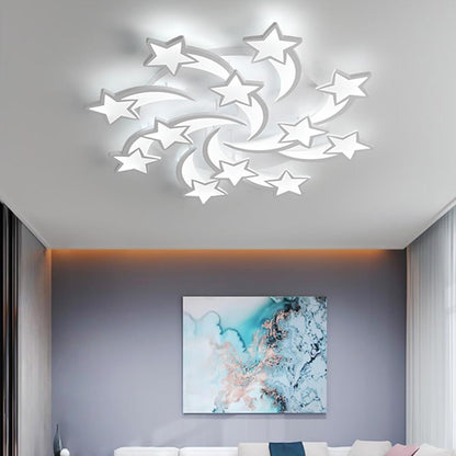 Celestial Shooting Stars Flush Mount Ceiling Light- LED, Dimmable, White, 5 to 15 Star Lights