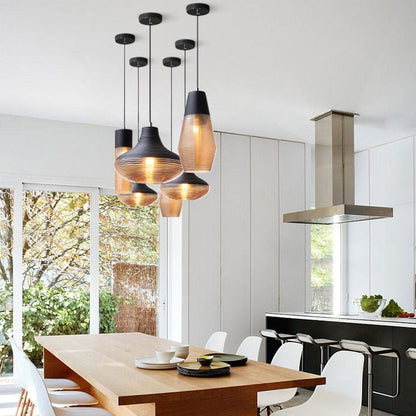 Nordic Modern Minimalist Spiral Pattern Glass Chandelier for Cafe Bedside Bar