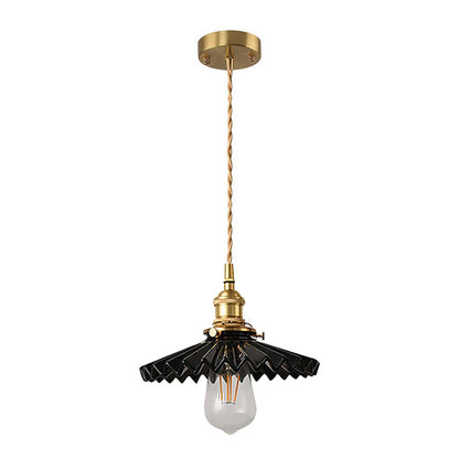 Nordic Vintage Ceramic Pleated Design Brass LED Pendent Lighting for Bedside Dining-table