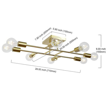 8-Light Antique Brass Vintage LED Semi Flush Mount Ceiling Light