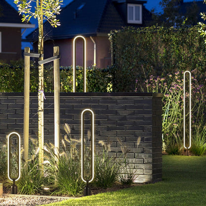 Minimalist Long Oval Ring Led Waterproof Black Modern Solar Lights Outdoor