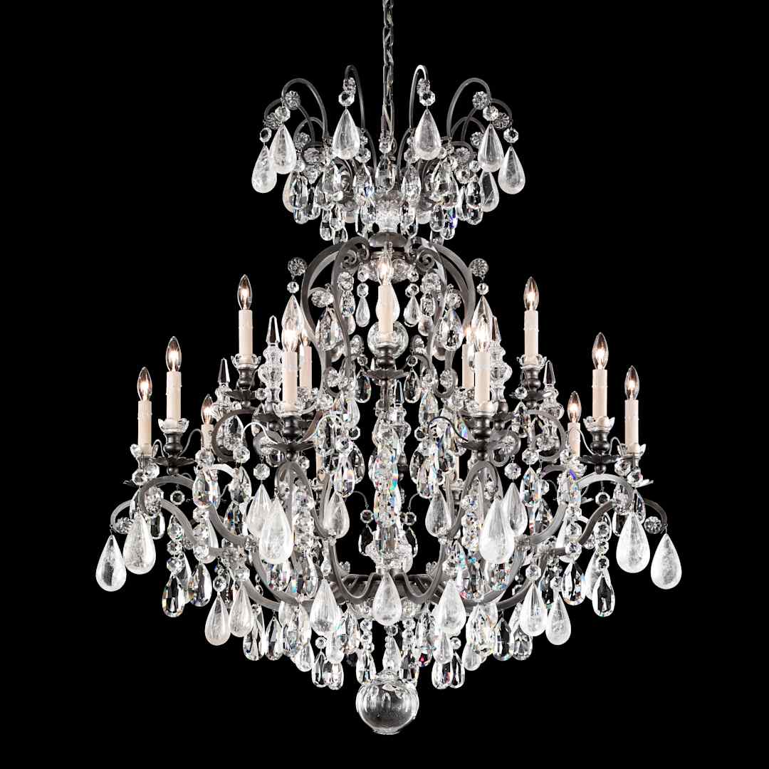 Renaissance 16 Light 38" Wide Crystal Chandelier with Smoke Topaz and Olivine Rock Crystals
