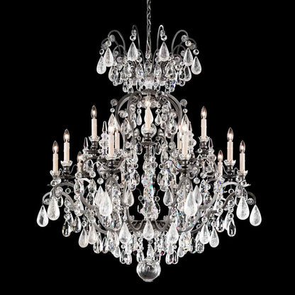 Renaissance 16 Light 38" Wide Crystal Chandelier with Smoke Topaz and Olivine Rock Crystals