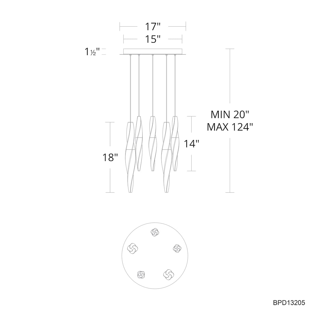 Kindjal 5 Light 17" Wide Switchable Color Temperature LED Optic Crystal Multi Pendant