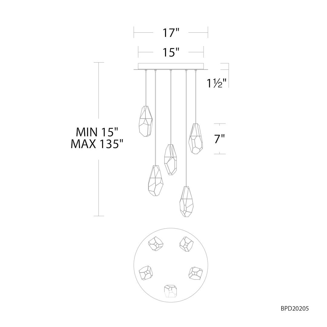 Martini Five Light 17" Wide LED Optic Haze Crystal Pendant