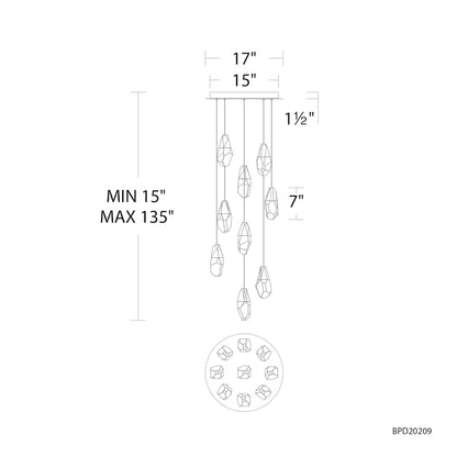 Martini 9 Light 17" Wide LED Clear Optic Crystal Pendant