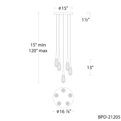 Hibiscus 5 Light 17" Wide Switchable Color Temperature LED Faceted Crystal Multi Pendant Light