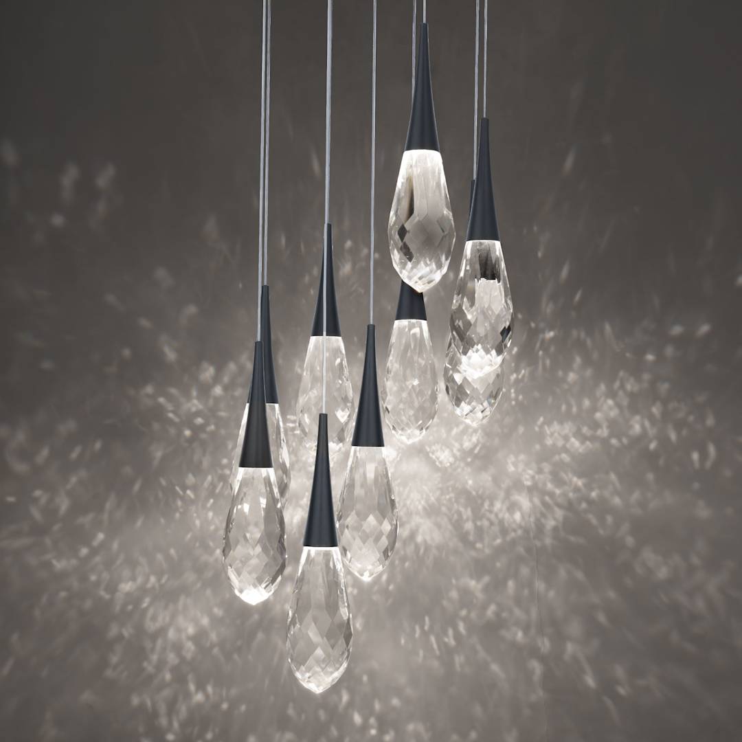 Hibiscus 9 Light 17" Wide Switchable Color Temperature LED Faceted Crystal Multi Pendant Light