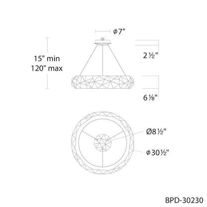 Mosaic 31" Wide Switchable Color Temperature LED Crystal Accented Drum Pendant