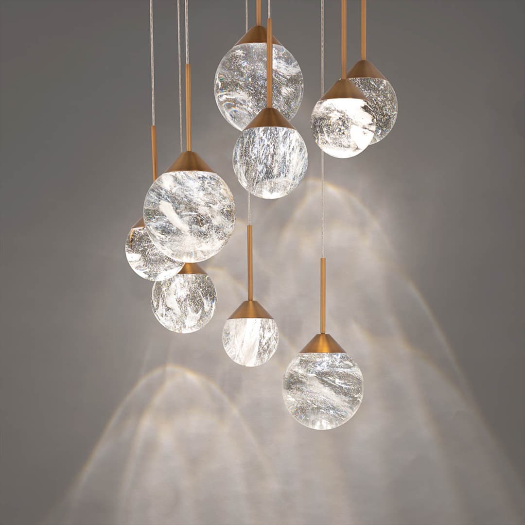 Quest 17" Wide LED Crystal Multi Light Pendant with Clear Optic Haze Crystal