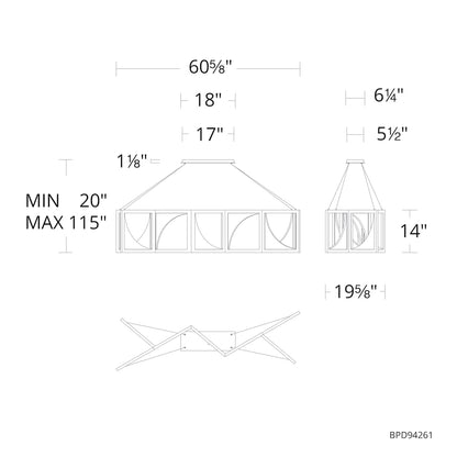 Luna 61" Wide LED Crystal Linear Pendant