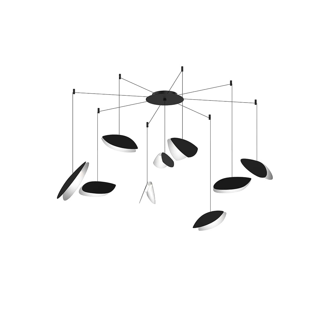 Papillons 9 Light 24" Wide LED Suspension Multi Light Pendant with Black Shades