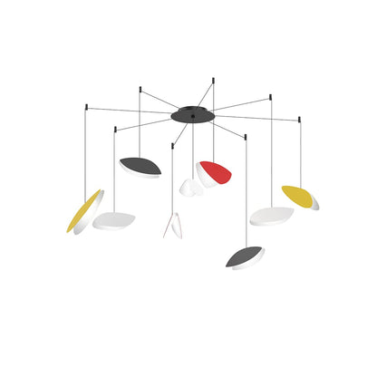 Papillons 9 Light 24" Wide LED Suspension Multi Light Pendant with Black, Red, and Yellow Shades