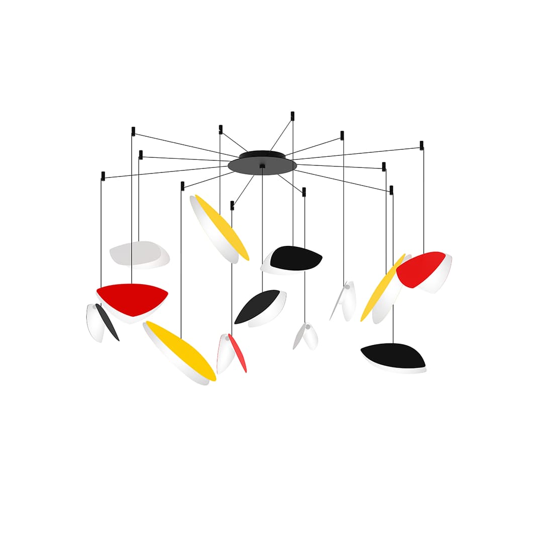 Papillons 13 Light 30" Wide LED Suspension Multi Light Pendant with Black, Red, and Yellow Shades