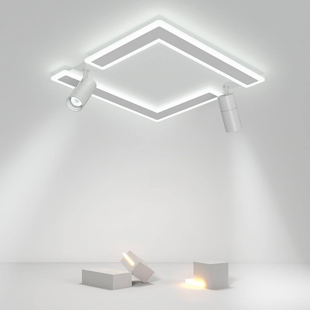 Square Dimmable Flush Mount Modern Lighting with 2 Adjustable Spotlights Track Lights