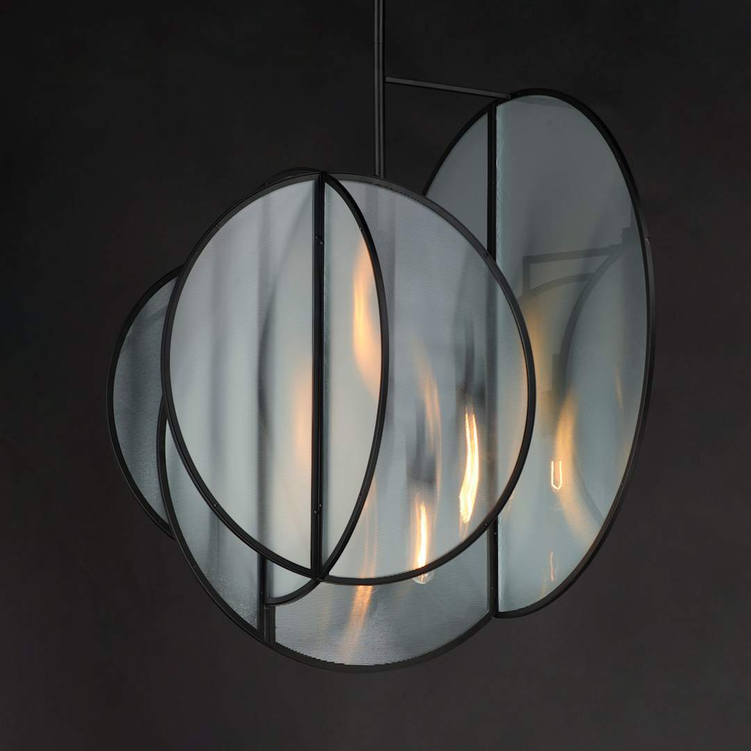 Crux 5 Light 29" Wide LED Abstract Pendant with Clear, Ribbed Glass Shades