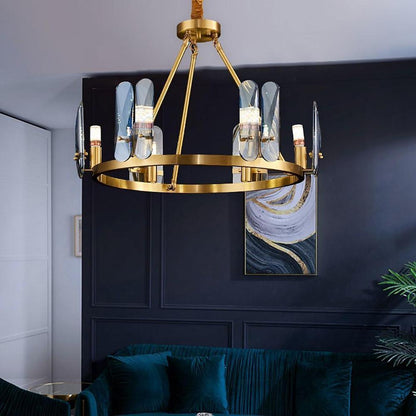 8-light LED Circular Glass Copper Nordic Chandelier Pendant Lighting