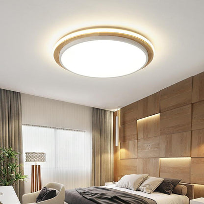 Metal and Wood Round LED Flush Mount Ceiling Light Living Room Lighting