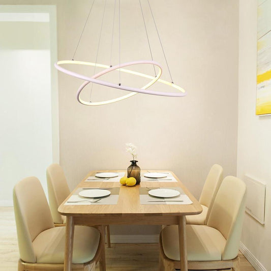 Modern LED Chandelier Minimalist 2-Ring Geometric Lights with Adjustable Height