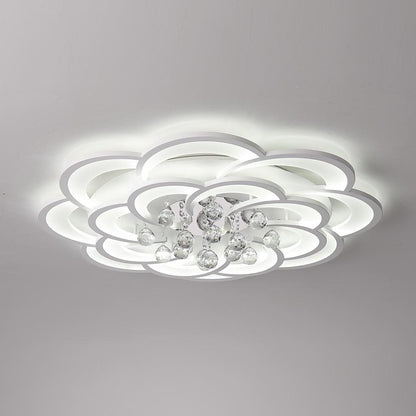 Modern Floral Acrylic LED Flush Mount Ceiling Light with Elegant Crystal Teardrops