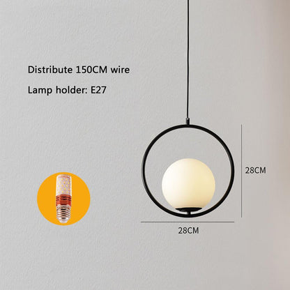 Opal Glass Ball Suspended with Circle Metal Gathering Pendant Light