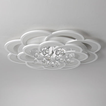 Modern Floral Acrylic LED Flush Mount Ceiling Light with Elegant Crystal Teardrops