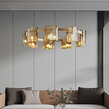 Circular LED Electroplated Metal Acrylic Modern Chandeliers Pendant Light