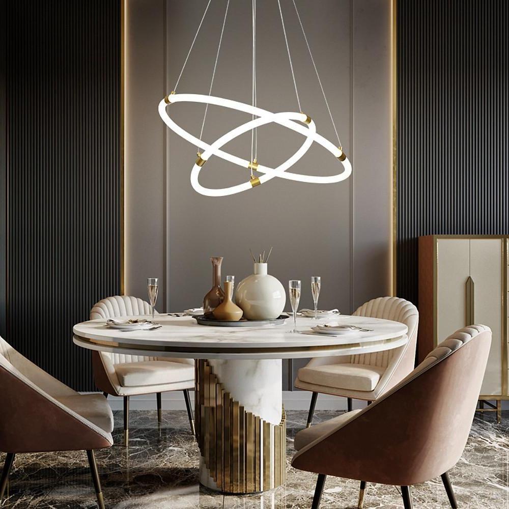 Benkut 3-Rings D23.6 Modern LED Chandelier Black Dimmable Pendant Lighting  with Remote Control Circular Flush Mount High Ceiling, image size:1000x1000