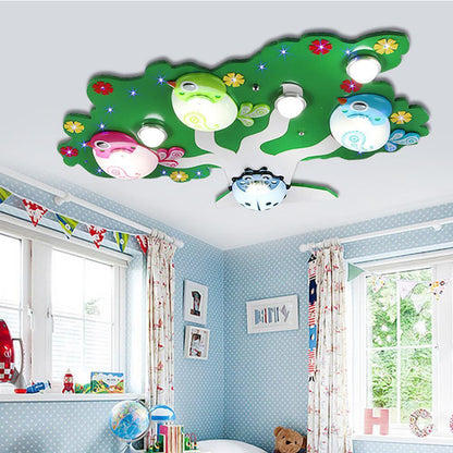 LED Wildlife Colorful Painted Acrylic Glass Flush Mount Ceiling Light for Baby Kids